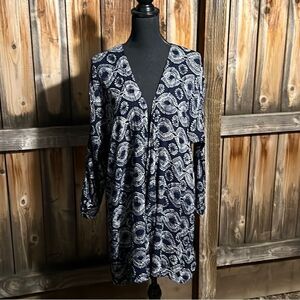 Roxy cardigan 100% viscose navy blue white geometric Med FIRM on PRICE